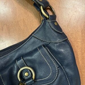 Navy Genuine Leather Shoulder Bag